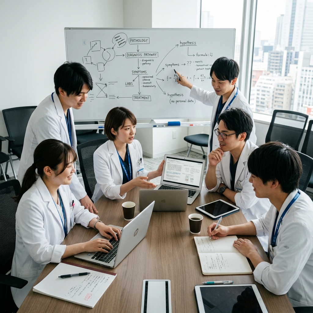 症例をもとに臨床推論を学ぶカンファレンスのイメージ